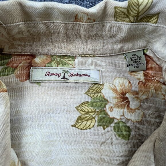 Tommy Bahama 100% Silk Hawaiian Camp Shirt Floral Beige Men's XXL - Picture 5 of 6